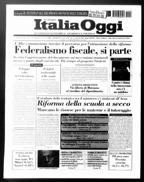 Italia oggi : quotidiano di economia finanza e politica